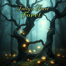 A captivating book cover design featuring a mystical forest scene