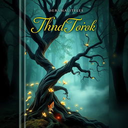 A captivating book cover design featuring a mystical forest scene