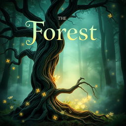 A captivating book cover design featuring a mystical forest scene