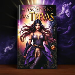 A striking book cover featuring the central character, a powerful female warrior, poised confidently in the center