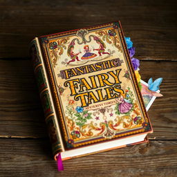 An antique and ornate book cover titled 'Fantastic Fairy Tales', featuring intricate designs and embellishments