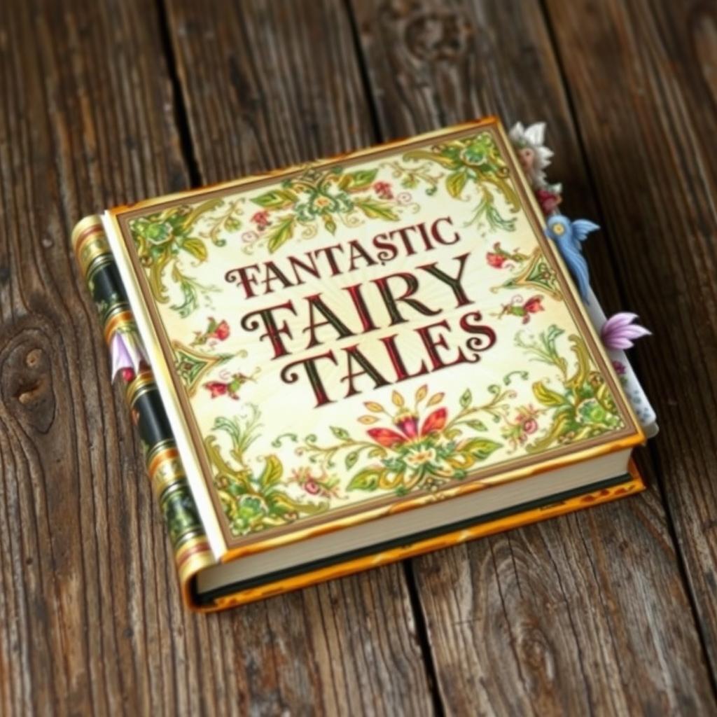 An antique and ornate book cover titled 'Fantastic Fairy Tales', featuring intricate designs and embellishments