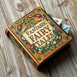 An antique and ornate book cover titled 'Fantastic Fairy Tales', featuring intricate designs and embellishments