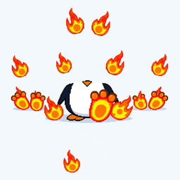 A captivating pixel art background featuring several flaming penguin feet