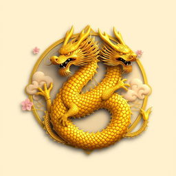 An emblem representing a medieval Asian kingdom or civilization, featuring a majestic golden oriental dragon as the central symbol