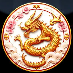 An emblem representing a medieval Asian kingdom or civilization, featuring a majestic golden oriental dragon as the central symbol