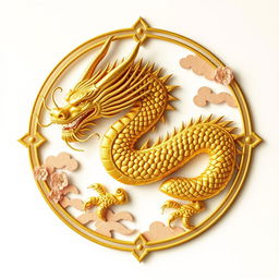 An emblem representing a medieval Asian kingdom or civilization, featuring a majestic golden oriental dragon as the central symbol