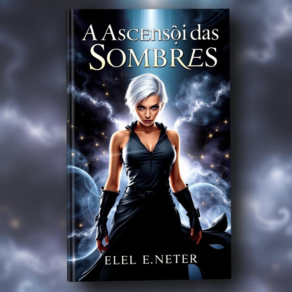 An eye-catching book cover featuring the central character, a fierce woman with short white hair and striking amber eyes, standing powerfully in the center