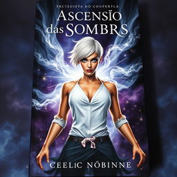 An eye-catching book cover featuring the central character, a fierce woman with short white hair and striking amber eyes, standing powerfully in the center