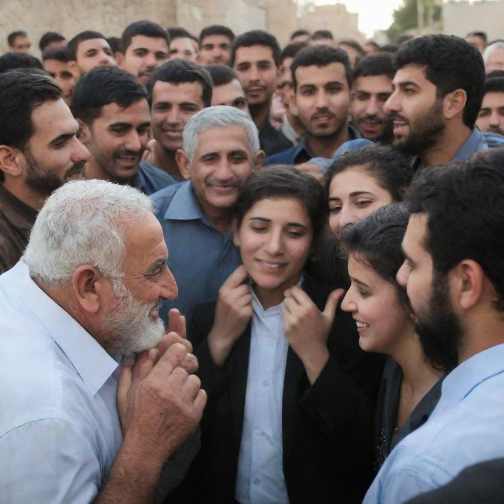 The scene shifts to grateful Palestinians receiving the generous donations, their faces expressing heartfelt gratitude. Capturing a poignant moment of global unity and compassion.