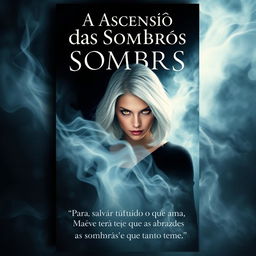 A captivating book cover featuring the central character, a woman with medium-length white hair and fierce amber eyes, subtly positioned in the center but not fully visible, creating an air of mystery