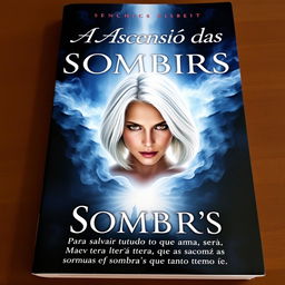 A captivating book cover featuring the central character, a woman with medium-length white hair and fierce amber eyes, subtly positioned in the center but not fully visible, creating an air of mystery