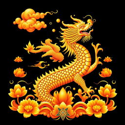 Un emblema evocador que representa un reino o civilización medieval asiática, centrado en un dragón dorado de la cosmología china