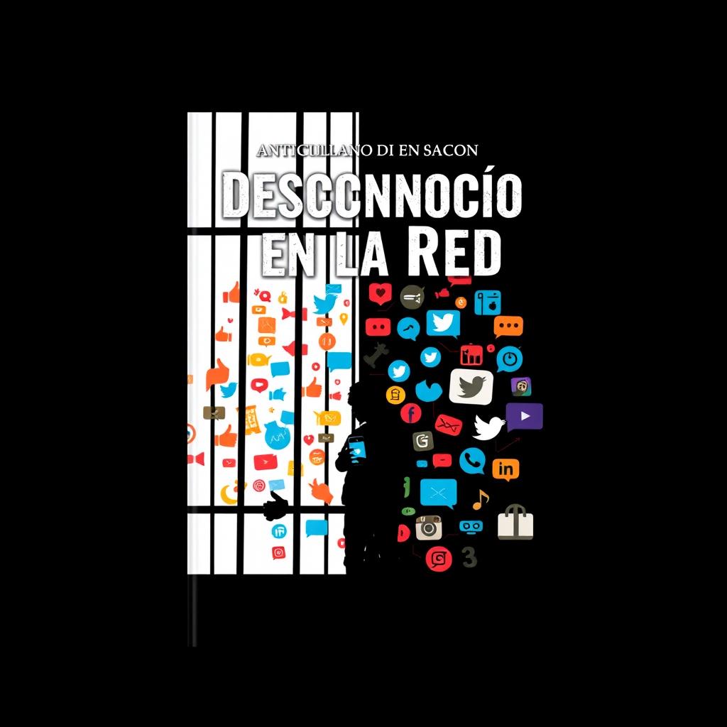 A visually captivating book cover for "El Desconocido en la Red" that juxtaposes the themes of social media and incarceration