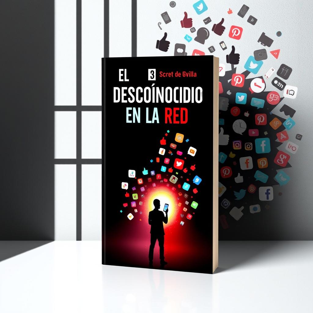 A visually captivating book cover for "El Desconocido en la Red" that juxtaposes the themes of social media and incarceration