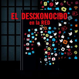 A visually captivating book cover for "El Desconocido en la Red" that juxtaposes the themes of social media and incarceration