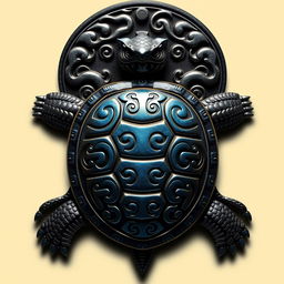 Un emblema distintivo que representa un reino o civilización medieval asiática, centrado en la tortuga de la cosmología china como símbolo principal