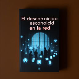 A captivating book cover for "El desconocido en la red", featuring a dark, digital landscape representing social media and a prison environment