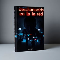 A captivating book cover for "El desconocido en la red", featuring a dark, digital landscape representing social media and a prison environment