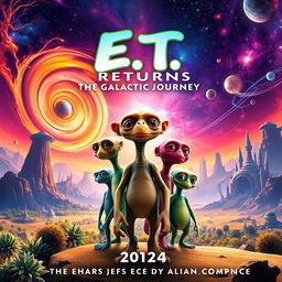 A vibrant and imaginative movie poster for 'E