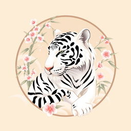 An emblem representing a peaceful medieval Asian kingdom or civilization, featuring the majestic white tiger from Chinese cosmology as the central symbol