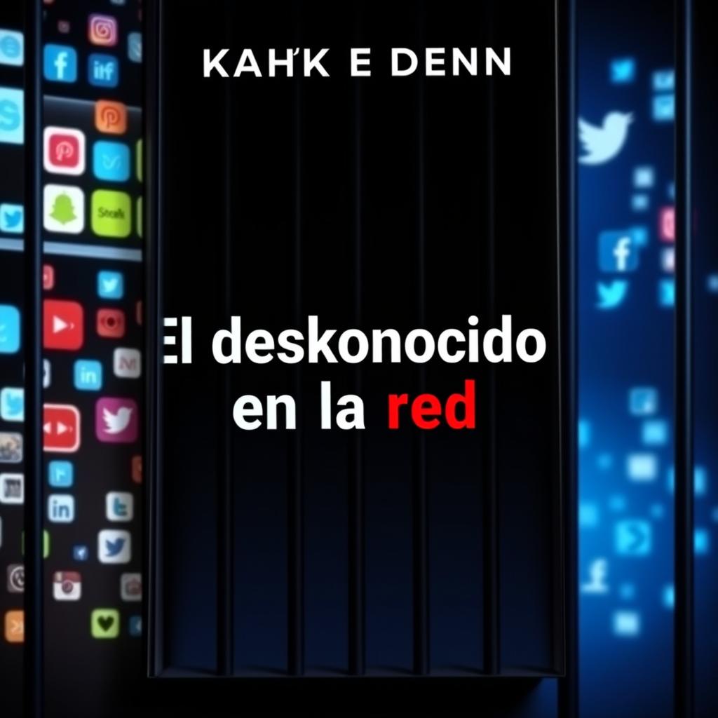 An engaging book cover for "El desconocido en la red", depicting a gripping blend of social media elements and a prison setting