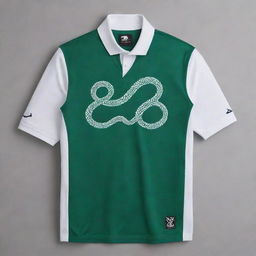 A stylish green and white jersey featuring a detailed snake logo prominently.