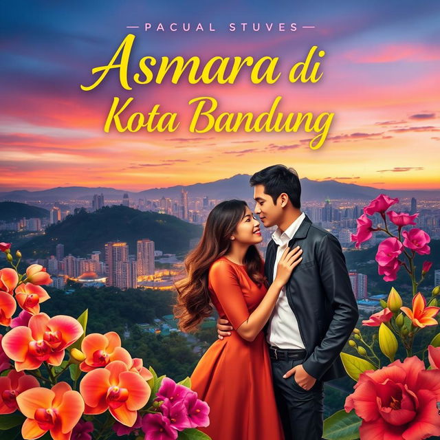 A visually striking novel cover for a book titled 'Asmara di Kota Bandung'