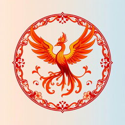 An emblem representing a peaceful medieval Asian kingdom, featuring the elegant Suzaku (Vermilion Bird) as the central symbol, inspired by Chinese cosmology