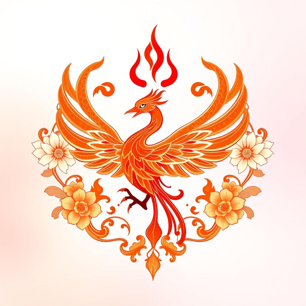 An emblem representing a peaceful medieval Asian kingdom, featuring the elegant Suzaku (Vermilion Bird) as the central symbol, inspired by Chinese cosmology