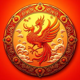 An emblem representing a medieval Asian kingdom, prominently featuring the Suzaku (Vermilion Bird) from Chinese cosmology as the central symbol