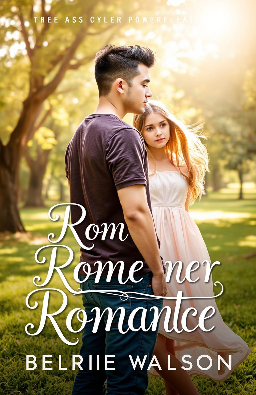 A romantic book cover featuring a young man with a stylish haircut, casually dressed, standing with his back facing a girl who looks intrigued