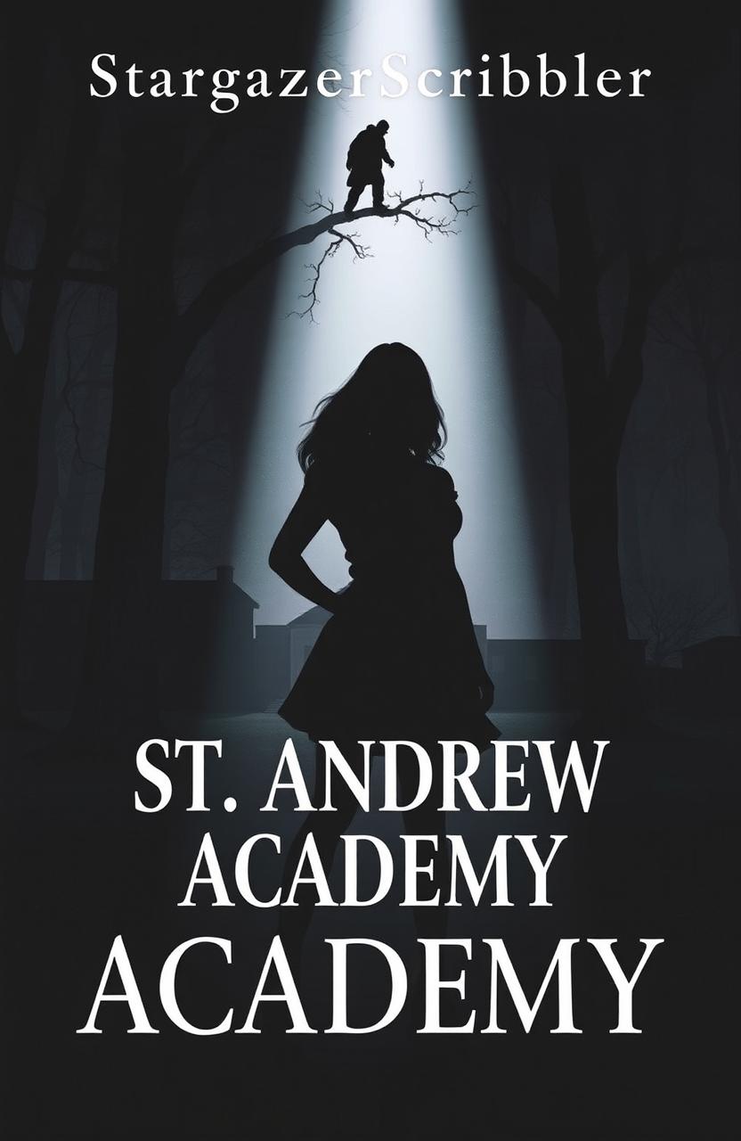 A dramatic book cover featuring a silhouette of a strong character named Rowan, standing defiantly with a spotlight illuminating her figure against a dark background