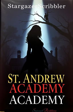 A dramatic book cover featuring a silhouette of a strong character named Rowan, standing defiantly with a spotlight illuminating her figure against a dark background