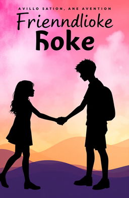 A silhouette of a girl and a boy shaking hands, featured prominently against a vibrant, colorful background