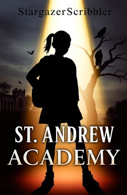 A dramatic book cover featuring a silhouette of a girl named Rowan standing defiantly under a spotlight