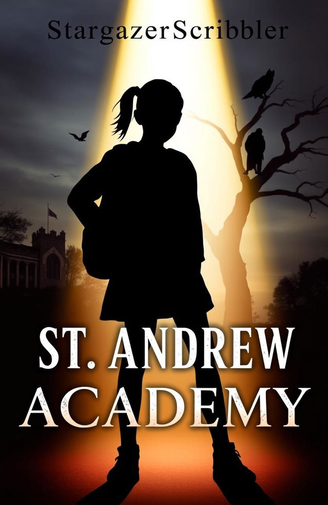 A dramatic book cover featuring a silhouette of a girl named Rowan standing defiantly under a spotlight