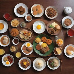 Visualize a lavish and exotic breakfast feast worth around 1 billion Indonesian Rupiah