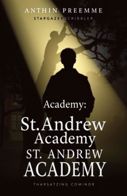 A book cover featuring a silhouette of Rowan standing defiantly under a spotlight, surrounded by a softly lit background that suggests trees and a school building, indicating a setting at St