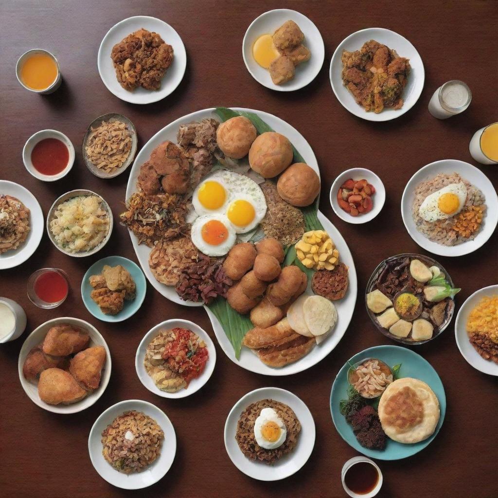 Visualize a lavish and exotic breakfast feast worth around 1 billion Indonesian Rupiah