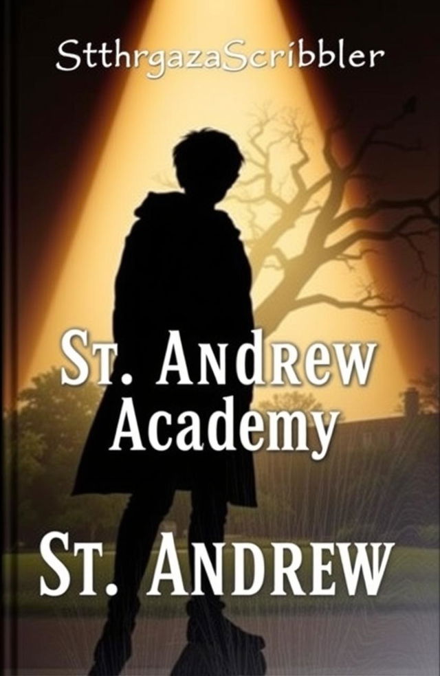 A book cover featuring a silhouette of Rowan standing defiantly under a spotlight, surrounded by a softly lit background that suggests trees and a school building, indicating a setting at St