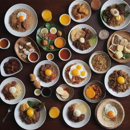 Visualize a lavish and exotic breakfast feast worth around 1 billion Indonesian Rupiah