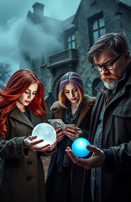 A captivating scene featuring a group of psychic detectives using their supernatural abilities to solve a mystery