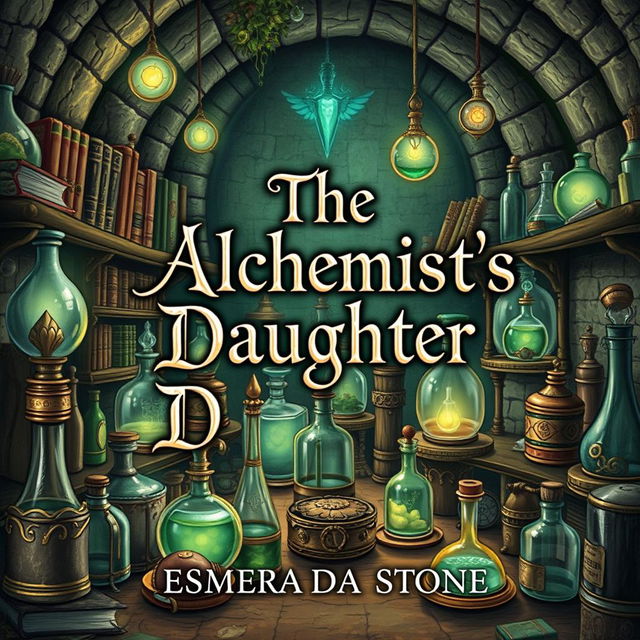 A captivating book cover design for 'The Alchemist's Daughter' by Esmeralda Stone