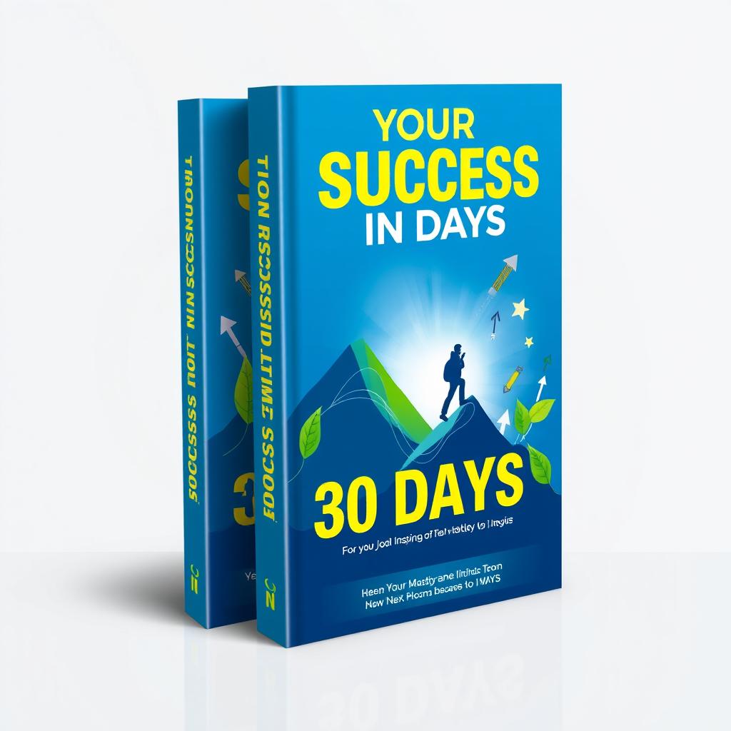 A professionally designed and inspiring book cover for 'Your Success in 30 Days', featuring a vibrant color palette of blue and green