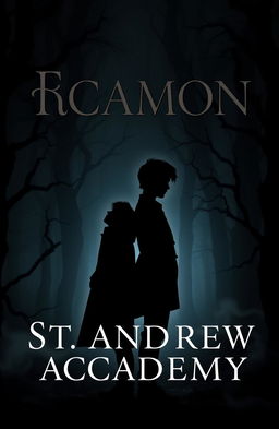 A silhouetted figure of two characters, Rowan and Eamon, standing back-to-back with their heads turned slightly to the side, facing away from the viewer