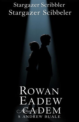 A silhouetted figure of a woman named Rowan and a man named Eamon standing back-to-back, facing away from the viewer, set in a shadowy atmosphere of an elite school or a dimly lit room