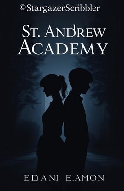 A silhouetted figure of a young woman named Rowan and a young man named Eamon standing back-to-back, both facing away from the viewer