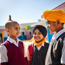 A scene featuring two school boys in a bright and vibrant environment