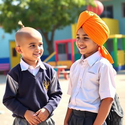 A scene featuring two school boys in a bright and vibrant environment